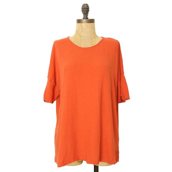 MADEWELL Raw-Edged Hangout Tee M Red Linen T-Shirt Crewneck Short Sleeve EUC B10 - Picture 1 of 6